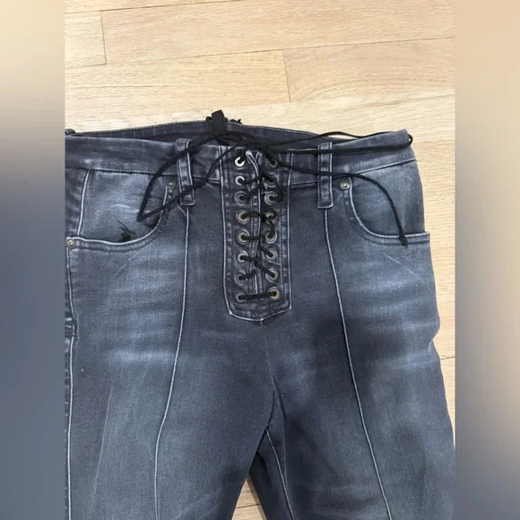 UNRAVEL PROJECT LACE UP DISTRESSED HIGH RISE SKINNY JEANS W25 UK 6 8